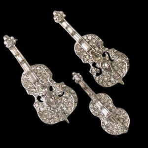 BOGO Vintage Rhinestone Orchestra Earrings — Violin & Cello (Set of 3)